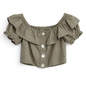 TOPSHOP | Olive Green Off-Shoulder Ruffle Top